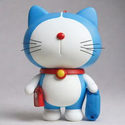 Doraemon, a cute robotic cat from a popular Japanese Manga, with his iconic blue color, red nose, pouch and 4D gadget pocket.