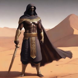 Create a concept art of a dark-skinned Arabic warrior