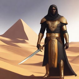 Create a concept art of a dark-skinned Arabic warrior