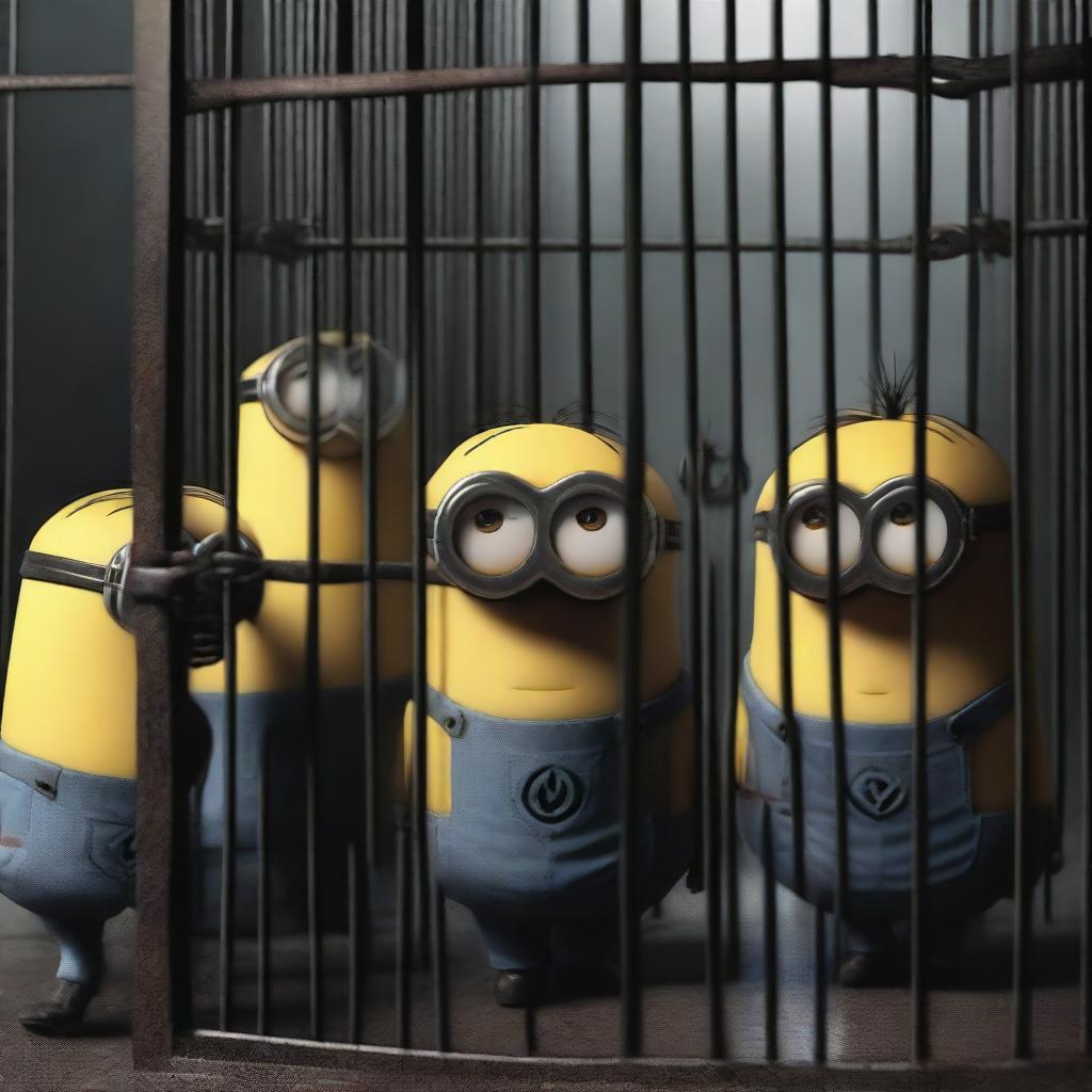 A group of people are locking up Minions in cages