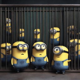 A group of people are locking up Minions in cages