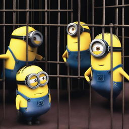 A group of people are locking up Minions in cages