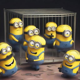 A group of people are locking up mischievous Minions in cages