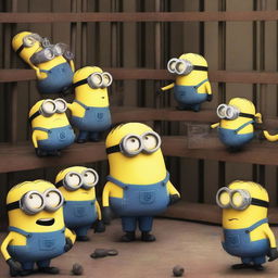 A group of people are locking up mischievous Minions in cages