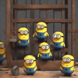 A group of people are locking up mischievous Minions in cages