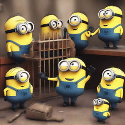 A group of people are locking up mischievous Minions in cages