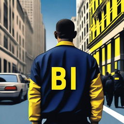 A detailed view of the back of an FBI agent