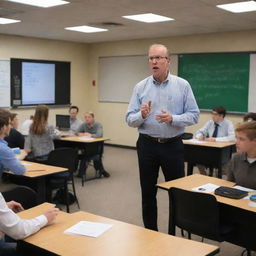 A knowledgeable expert passionately lecturing about advanced topics in electrical engineering and architecture in a state of the art classroom environment.