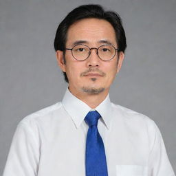 Hiroshi Nohara, Shinchan's father from the Japanese Manga, a character with glasses and scruffy stubble, wearing typical business attire, expressing a tired yet caring demeanor.