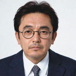 Hiroshi Nohara, Shinchan's father from the Japanese Manga, a character with glasses and scruffy stubble, wearing typical business attire, expressing a tired yet caring demeanor.