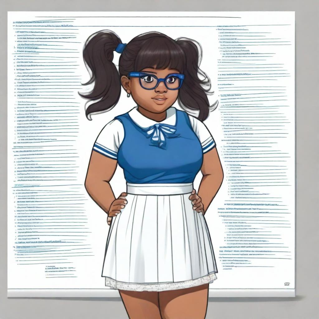 A chubby Malay female schoolgirl with very dark skin, aged 13