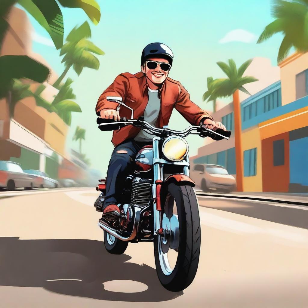 Dear Daniel riding a motorcycle, showcasing a fun and adventurous scene