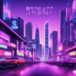 A visually stunning and hyper-realistic music album cover featuring a futuristic cityscape with neon lights