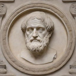 A detailed portrait of Aristotle, deep in philosophical thought, surrounded by scrolls and ancient Greek architecture.