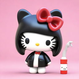A 3D Hello Kitty with long, straight black hair, smoking a cigarette.