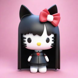 A 3D Gothic Hello Kitty with long, straight hair, styled in a dark and elegant manner.