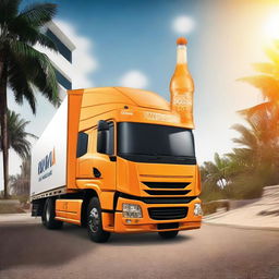 Create an album cover for a logistics company specializing in transporting Orange Oasis water bottles called 'Wowsis Logistics'