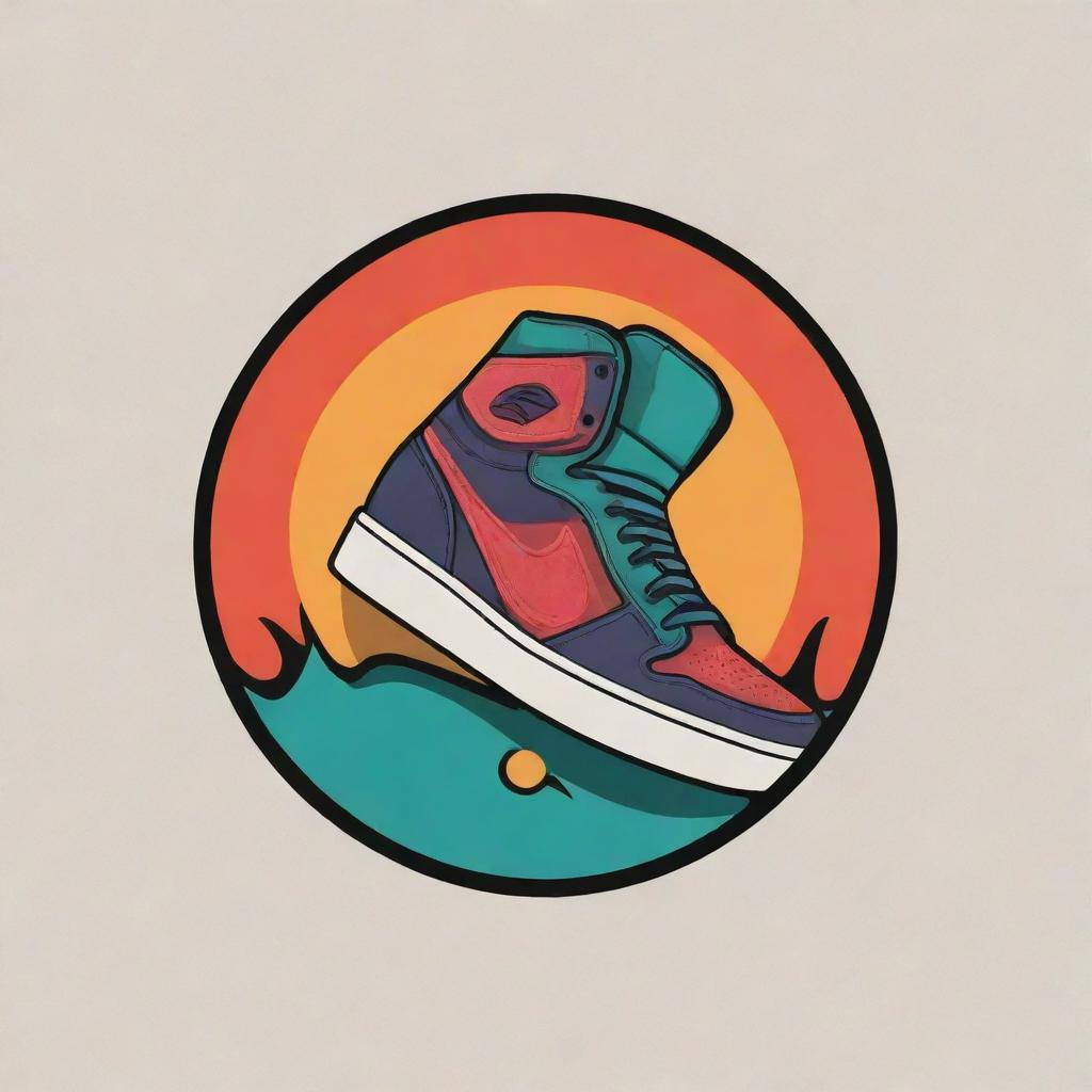 A striking logo for a sneaker brand featuring the phrase 'pisando fuerte' implying durability and strength. Incorporate a sturdy, dynamic sneaker design with bold, vibrant colors.