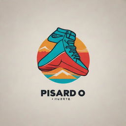 A striking logo for a sneaker brand featuring the phrase 'pisando fuerte' implying durability and strength. Incorporate a sturdy, dynamic sneaker design with bold, vibrant colors.