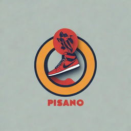 A striking logo for a sneaker brand featuring the phrase 'pisando fuerte' implying durability and strength. Incorporate a sturdy, dynamic sneaker design with bold, vibrant colors.