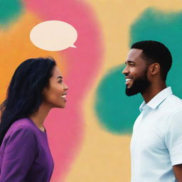 Two people engaged in a vibrant conversation, illustrating the dynamic essence of verbal communication while highlighting the passion and emotion behind their words. Background elements should subtly hint at the nature of their dialogue.