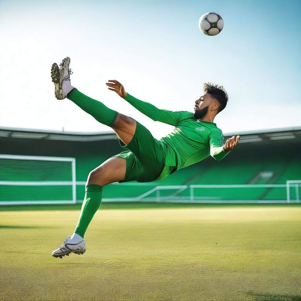 A man performing an impressive bicycle kick on a football park