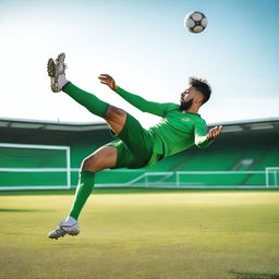 A man performing an impressive bicycle kick on a football park