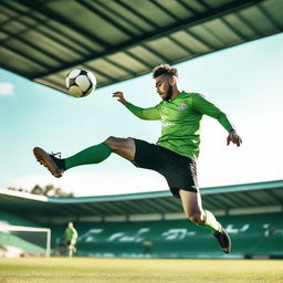 A man performing an impressive bicycle kick on a football park