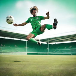 A man performing an impressive bicycle kick on a football park