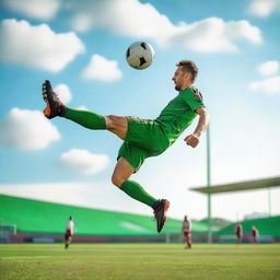 A man performing an impressive bicycle kick on a football park