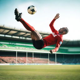 A man performing an impressive bicycle kick