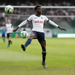 A man performing an impressive bicycle kick while playing for the Spurs