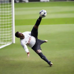 A man performing an impressive bicycle kick and scoring a goal for the Spurs