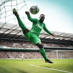 A man performing an impressive bicycle kick and scoring a goal for the Spurs