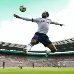 A man performing an impressive bicycle kick and scoring a goal for the Spurs