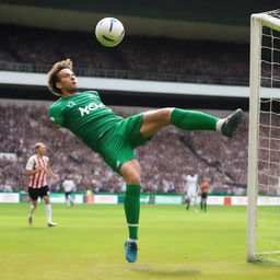 A man performing an impressive bicycle kick and scoring a goal for the Spurs