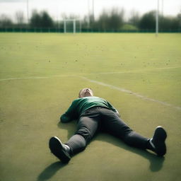 A tragic scene of a man who has died on a football pitch