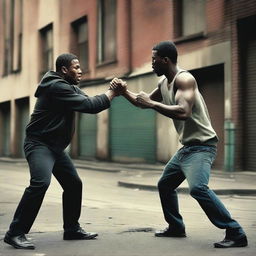 Two men engaged in a physical fight