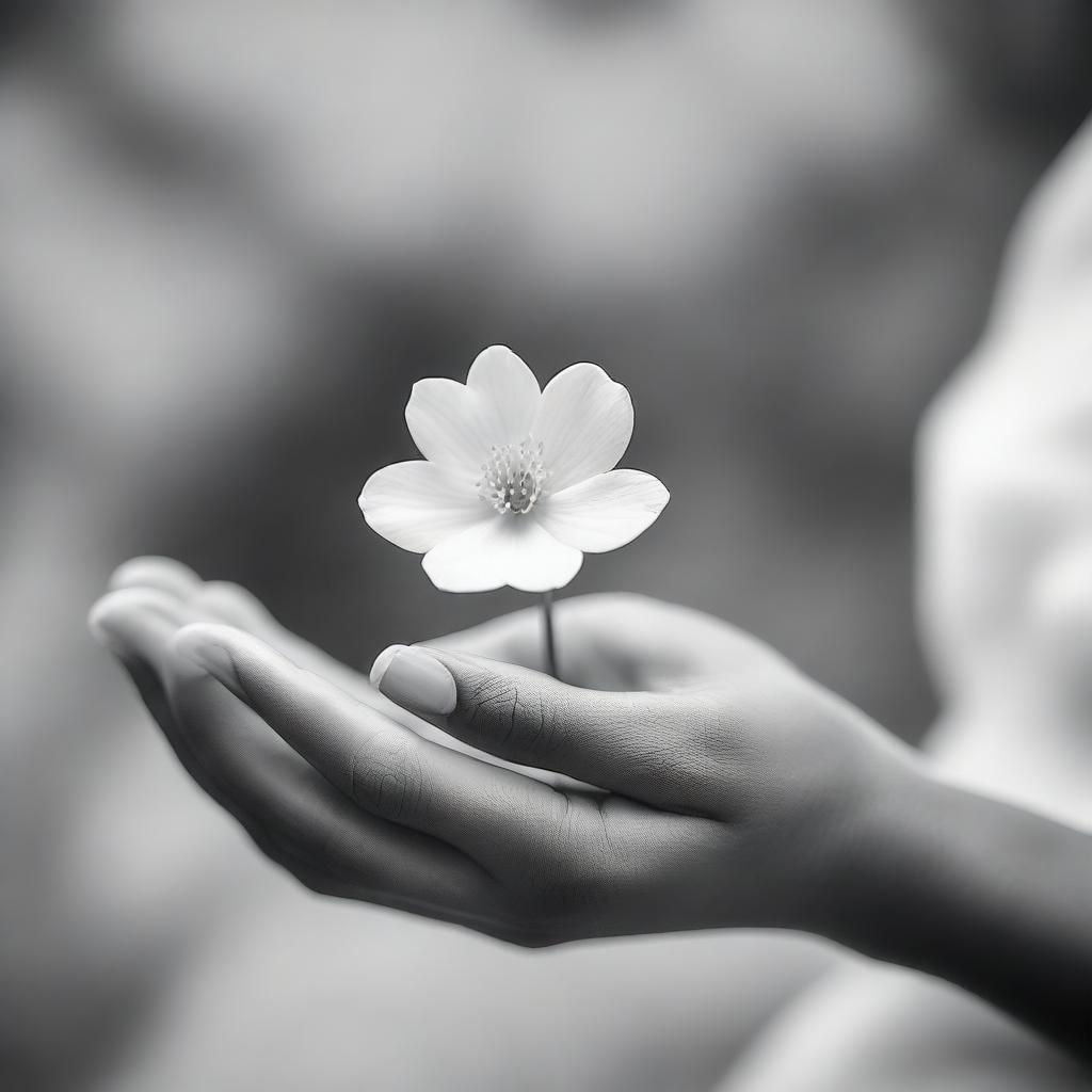 A romantic scene featuring a girl's hand holding an elegant small flower