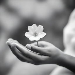 A romantic scene featuring a girl's hand holding an elegant small flower