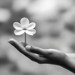 A romantic scene featuring a girl's hand holding an elegant small flower