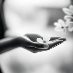 A romantic scene featuring a girl's hand holding an elegant small flower
