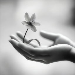 A romantic scene featuring a girl's hand holding an elegant small flower