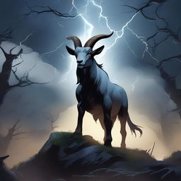 A 2D illustration of a forest goat being punished by the gods