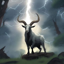 A 2D illustration of a forest goat being punished by the gods