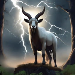 A 2D illustration of a forest goat being punished by the gods