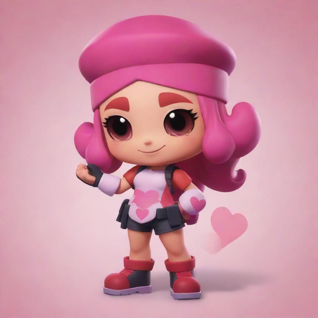Valentine's day-themed skin for the character Lola from Brawl Stars, featuring red and pink colors, heart motifs, and a loving aura.