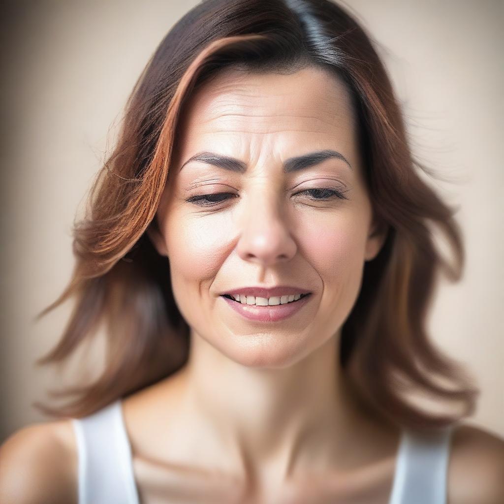 An adult woman with an expression of intense pleasure on her face