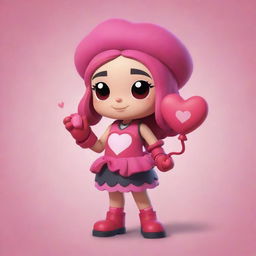 Lola from Brawl Stars character skin, reimagined in a Valentine's Day theme, adorned with heart motifs, red and pink colors and romantic elements.