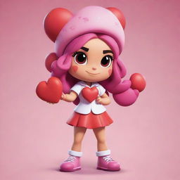 Lola from Brawl Stars character skin, reimagined in a Valentine's Day theme, adorned with heart motifs, red and pink colors and romantic elements.